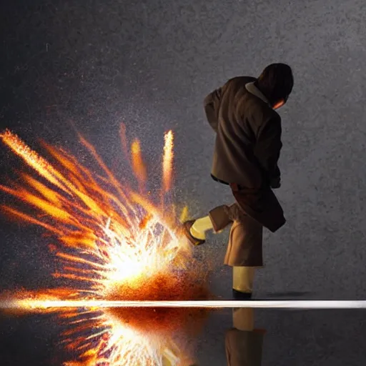 Image similar to man hitting the ground creating a explosion, anime