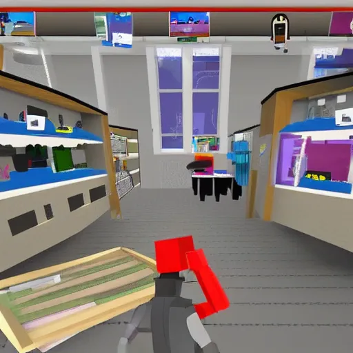 Image similar to cctv footage 0 1 / 0 5 / 2 0 1 0 0 1 : 2 4 am - person in roblox noob costume spotted robbing a store