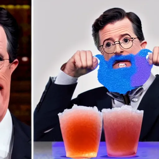 Image similar to stephen colbert with a frozen frosted beard ice cubes