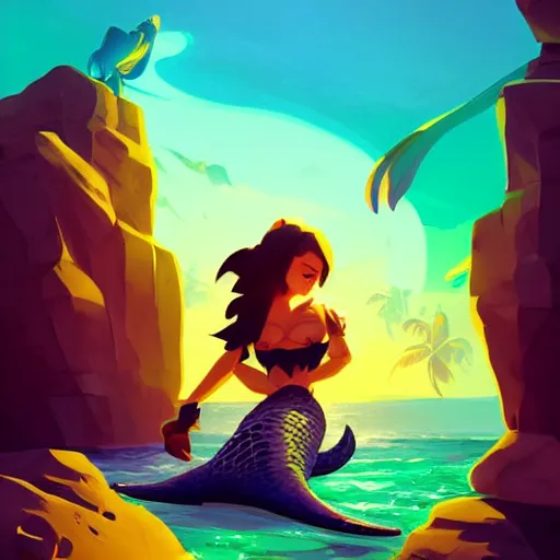 Image similar to painting mermaid treasure on sea of thieves game avatar hero smooth face median photoshop filter cutout vector, behance hd by jesper ejsing, by rhads, makoto shinkai and lois van baarle, ilya kuvshinov, rossdraws global illumination