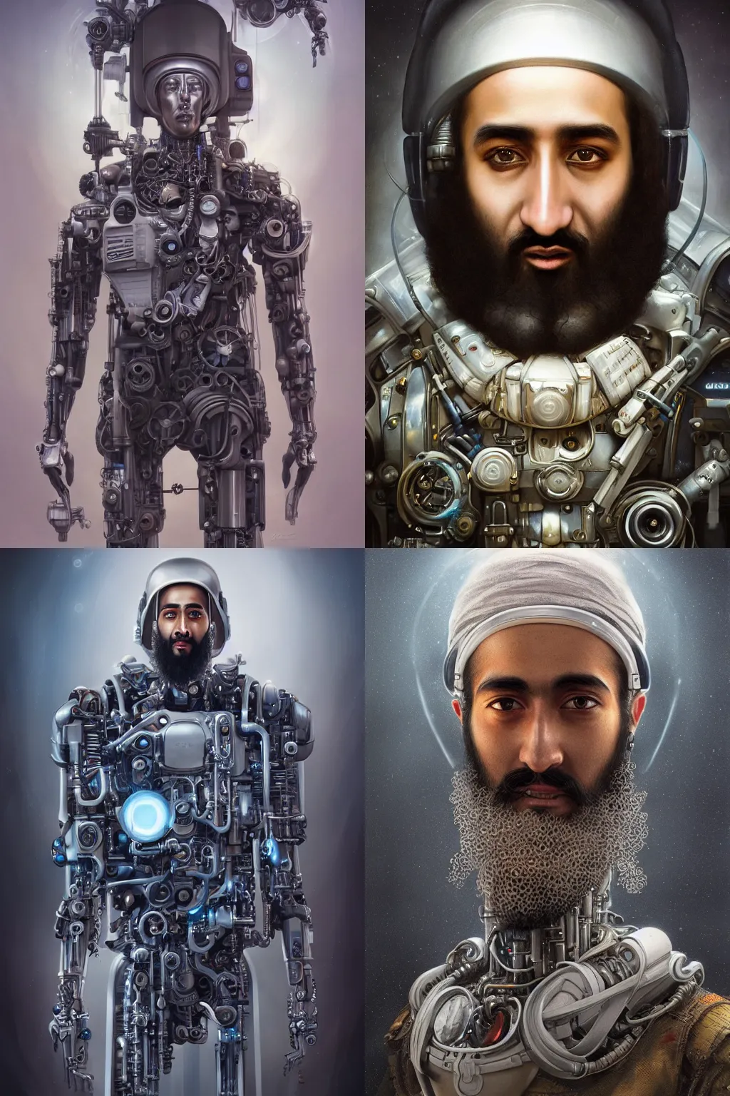 Prompt: a beautiful ultra detailed fine art portrait of a futuristic mechanical cybernetic osama bin laden cyborg in uniform, by tom bagshaw and anna dittman, studio lighting, golden ratio composition, 3 5 mm lens, cybernetic scifi, deep depth of field, artstation, 8 k