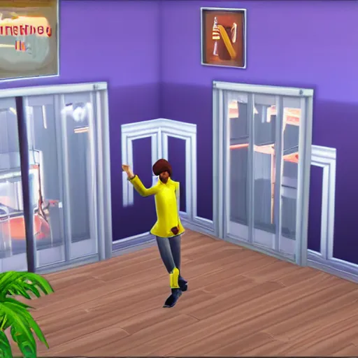 screenshot of sims stuck in room, on fire, panic Stable Diffusion