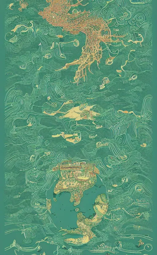 Image similar to a poster with a map on it, poster art by victo ngai, behance contest winner, environmental art, lovecraftian, intricate, infographic, marginalia, unreal engine