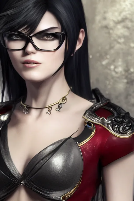 Image similar to Bayonetta , pretty face, ultra detailed, 8k ,character ,realistic, portrait, hyperrealistic