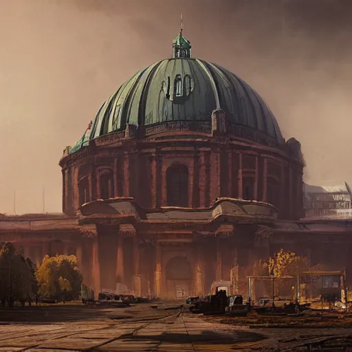 Prompt: giant volkshalle building, berlin 1 9 4 5, matte painting by greg rutkowski, artstation