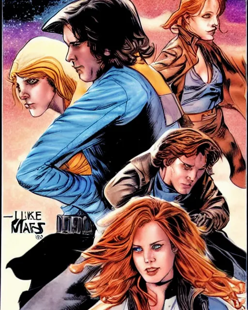 Image similar to mara jade and luke skywalker, cover art by jim lee