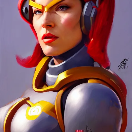 Image similar to greg manchess portrait painting of a female ironman as overwatch character, medium shot, asymmetrical, profile picture, organic painting, sunny day, matte painting, bold shapes, hard edges, street art, trending on artstation, by huang guangjian, gil elvgren, ruan jia, greg rutkowski, gaston bussiere