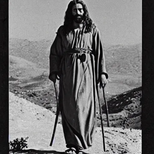 Prompt: the real face of the man known as jesus of nazareth in his early 3 0's wearing traditional clothing and in ancient isreal landscape