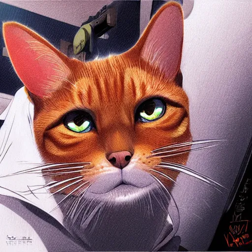 Image similar to an orange tabby gets a shot at the vet by ilya kuvshinov katsuhiro otomo