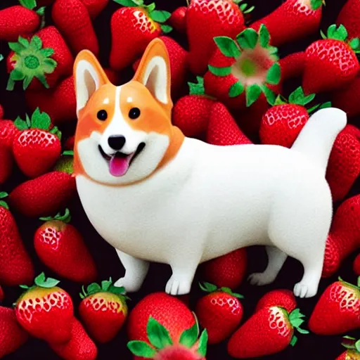 Prompt: corgi made of strawberry, in strawberry jam : ornate, dynamic, particulate, intricate, elegant, highly detailed, centered, artstation, smooth, sharp focus, octane render