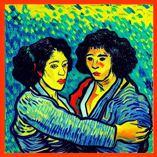 Prompt: “ two woman jujitsu, vincent can gogh ”