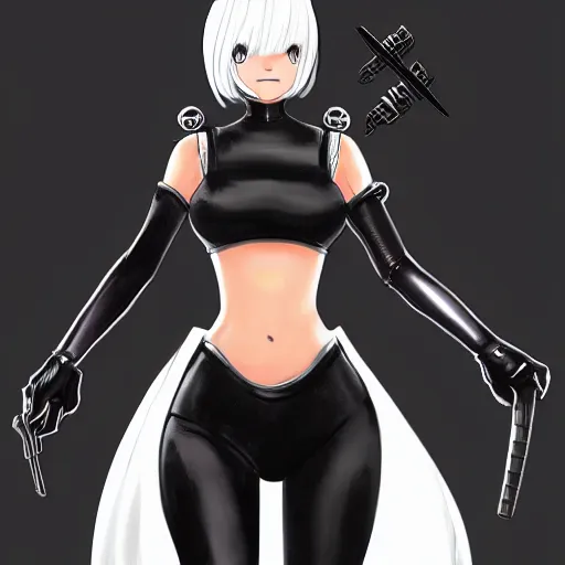 Prompt: full body portrait of 2B nier automata as trump wearing skintight clothes, trending on artstation, artstationHD, artstationHQ