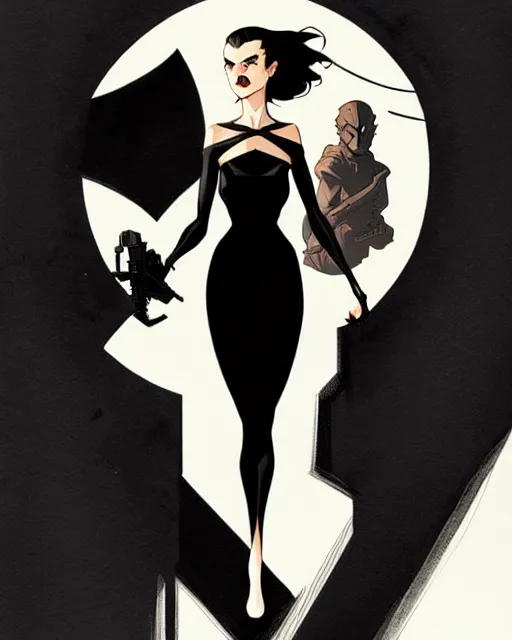 Image similar to rafael albuquerque comic art, peter mohrbacher, steve niles, phil noto, artgerm, pretty maika monroe dark witch black dress, symmetrical eyes