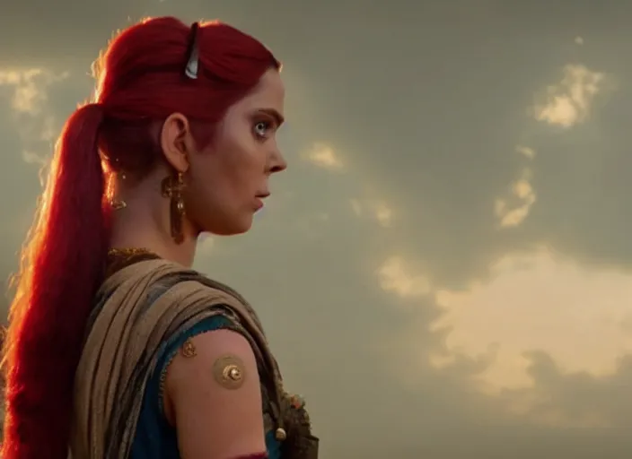 Image similar to film still of real life leela with ponytail in the new scifi movie, 4 k