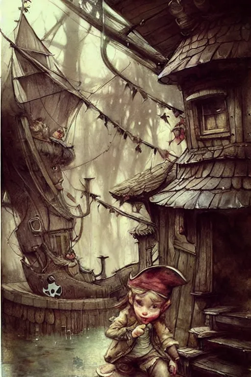 Image similar to (((((1950s fairy tale pirate city . muted colors.))))) by Jean-Baptiste Monge !!!!!!!!!!!!!!!!!!!!!!!!!!!