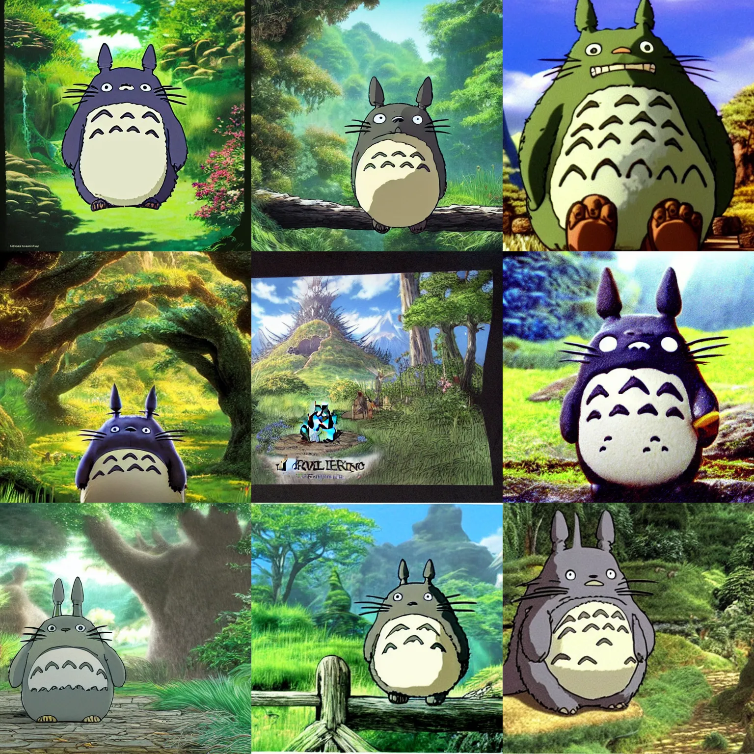 Prompt: happy totoro in lord of the rings, rivendell daytime sunny peaceful