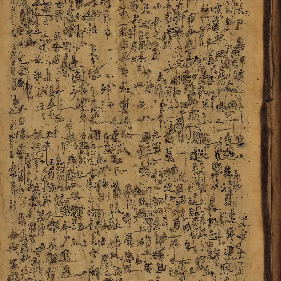 Prompt: page from an ancient book, unknown language, symbols