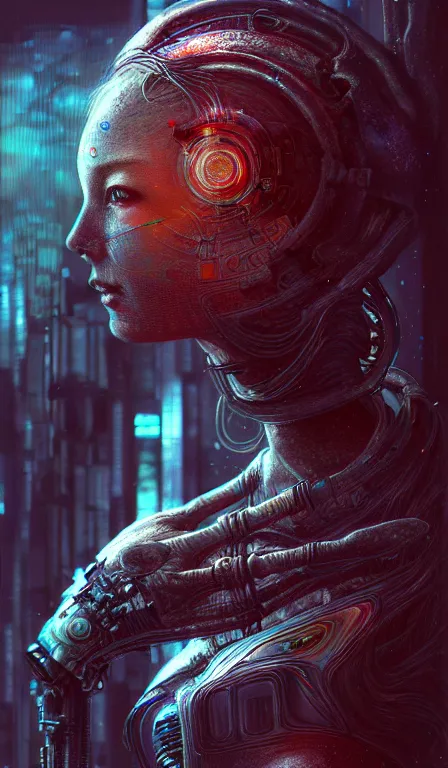 Image similar to a highly detailed long shot photo of cyberpunk female character by ayami kojima, elf, beksinski, giger, elf, intricate, digital painting, artstation, concept art, smooth, sharp focus, full body shot