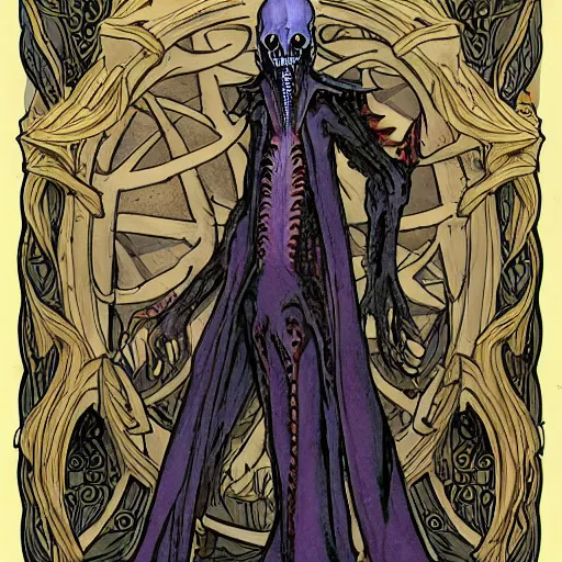 Prompt: undead ilithid mindflayer dracolich, Dungeons & Dragons, art nouveau,