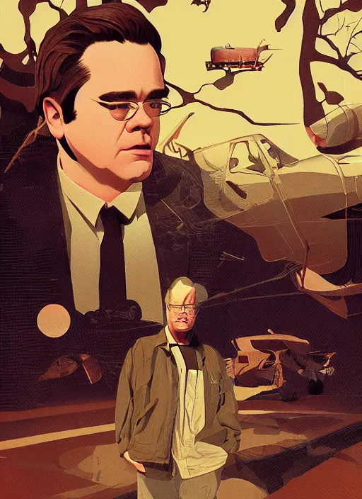 Prompt: Twin Peaks poster artwork by Michael Whelan and Tomer Hanuka, Karol Bak, Rendering of Philip Seymour Hoffman is an airline pilot, from scene from Twin Peaks, clean, full of details, by Makoto Shinkai and thomas kinkade, Matte painting, trending on artstation and unreal engine