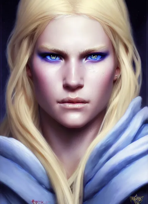 Image similar to a _ fantasy _ style _ portrait _ painting _ of white female paladin with blonde hair and blue eyes, scar under left eye, holy oil _ painting _ unreal _ 5 _ daz. _ rpg _ portrait _ extremely _ detailed _ artgerm _ greg _ rutkowski _ greg