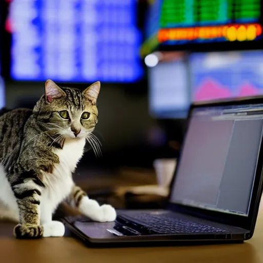 Image similar to photo of anthropomorphic cat trading stocks