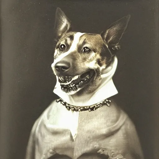 Image similar to victorian portrait of a smiling dog