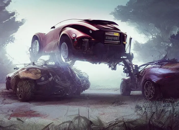 Image similar to a beautiful concept design of an old car converted into offroad sport. car design by cory loftis, fenghua zhong, ryohei hase, ismail inceoglu and ruan jia, henrik fisker and bruce kaiser and scott robertson and dmitry mazurkevich and doruk erdem and jon sibal, volumetric light.