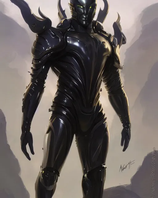 Image similar to wiry muscular male smooth sleek glossy black pearlescent scifi armor, by greg rutkowski and mark brookes and jim burns and tom bagshaw and magali villeneuve, trending on artstation