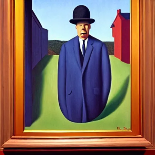 Image similar to devil in disguise, oil painting by rene magritte and edward hopper