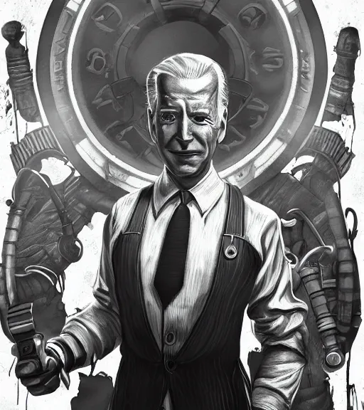 Image similar to joe biden, bioshock artstation, bioshock screenshot lovecraftian fan art, patriot, artgerm