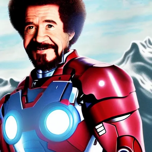 Image similar to a still of Bob Ross as Ironman