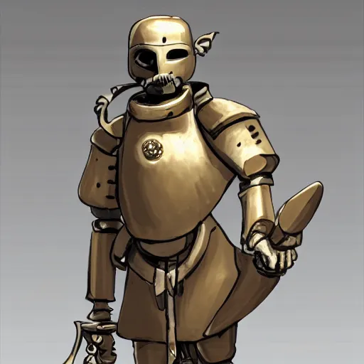 Image similar to Warforged royal guard made of stone, holding a guisarme, with a sun symbol on the center of his chest. Very strong, styled as a sketch with beige parchment and pencil, high detail, full body portrait