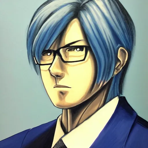 Prompt: a highly detailed abstract portrait painting of byakuya togami in a cool toned color scale