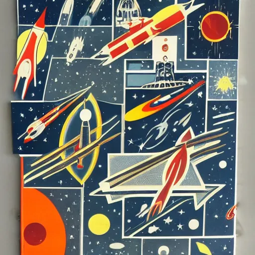 Image similar to A mid-century modern collage of Space Travel.