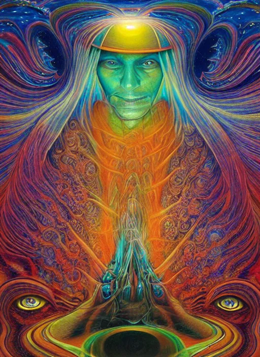 Image similar to incredible ultra dimensional psychedelic experience time, while tripping on dmt, energy waves, trippy melting eyes, overwhelming psychosis of self - realization and burning awakening, masterpiece composition, by barclay shaw, louis dyer, pablo amaringo