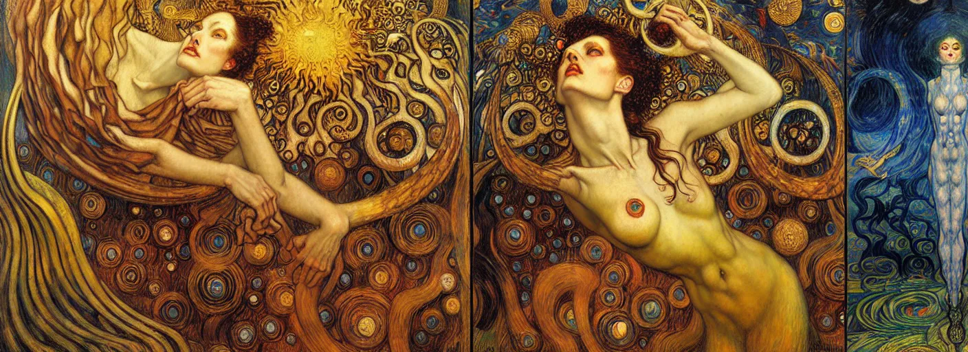 Image similar to Divine Chaos Engine by Karol Bak, Jean Delville, William Blake, Gustav Klimt, and Vincent Van Gogh, symbolist, visionary