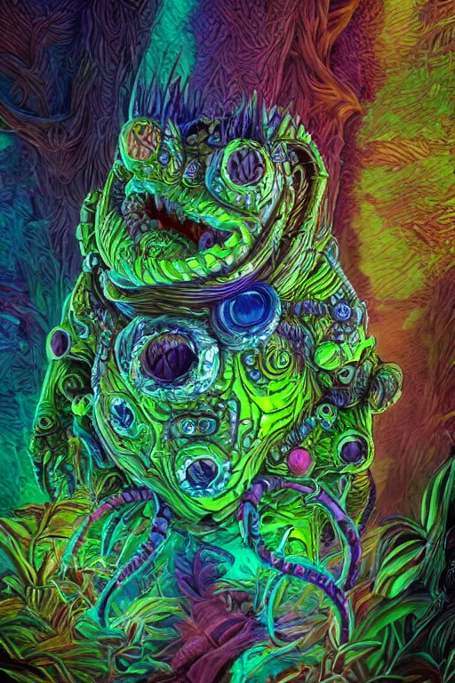 Image similar to creature sushi roots cactus elemental flush of force nature micro world fluo light deepdream a wild amazing steampunk baroque ancient alien creature, intricate detail, colorful digital painting radiating a glowing aura global illumination ray tracing