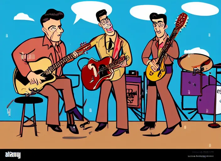 Prompt: rockabilly band in the style of archer cartoon, 1950s