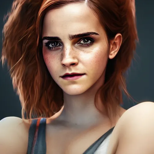 Image similar to An epic fantasy comic book style portrait painting of Emma Watson, unreal 5, DAZ, hyperrealistic, octane render, cosplay, RPG portrait, dynamic lighting