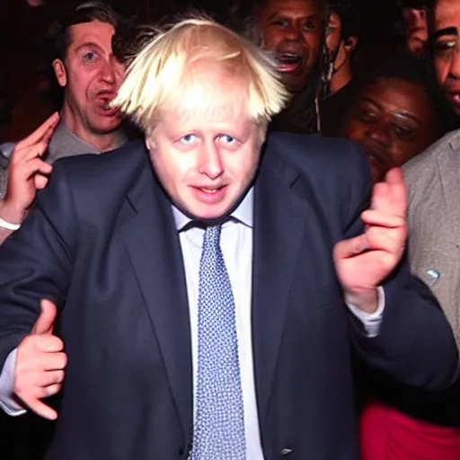 Image similar to boris johnson at a discotheque, afro, hd