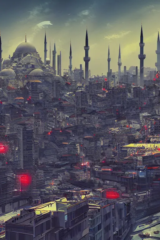 Prompt: skyline of istanbul, artstation, cyberpunk style