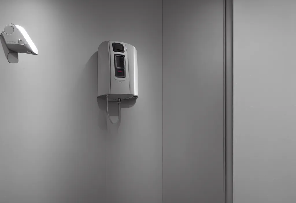 Image similar to electric wall hand dryer, public bathroom, volumetric lighting, creterion collection, shot on 7 0 mm, instax