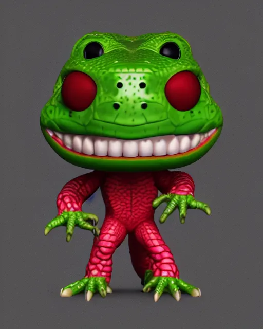 Prompt: full body 3d render of funko pop lizard character with super powers as a funko pop, studio lighting, white background, blender, trending on artstation, 8k, highly detailed