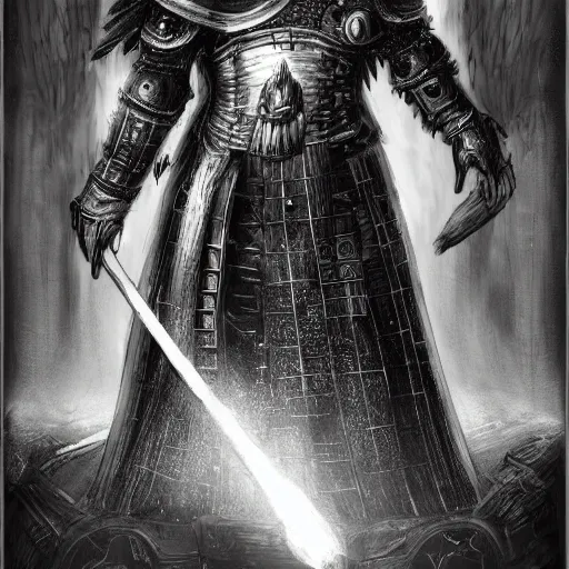 Image similar to reliquary, trench crusade, dark souls, b & w, concept art