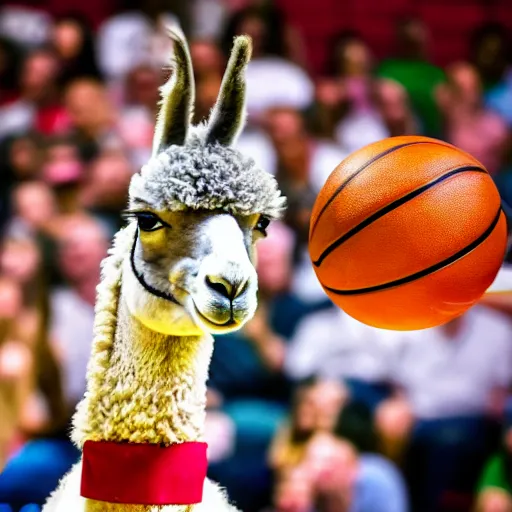 Image similar to a photo of a llama dunking a basketball, 4 k, photography, high resolution