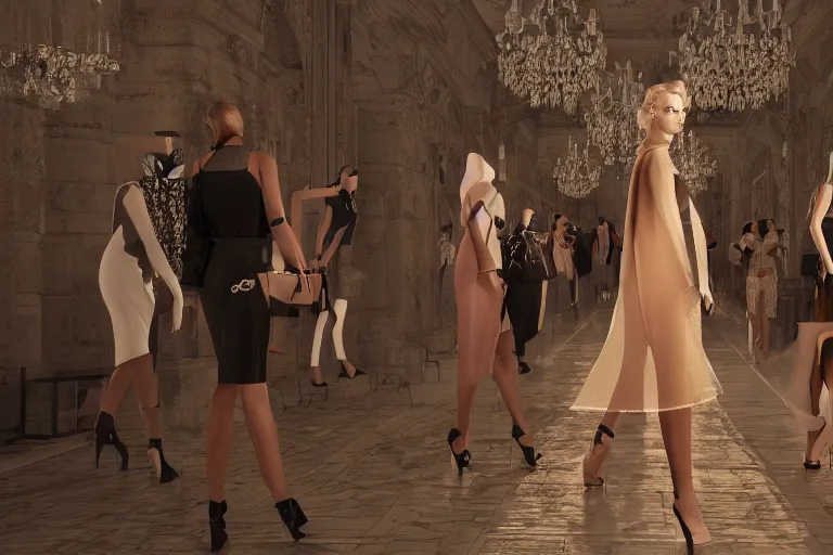 Image similar to Fashion Catwalk at monument, Professional Photography, High Quality Rendering, Octane Renderer, Redshift, 4k