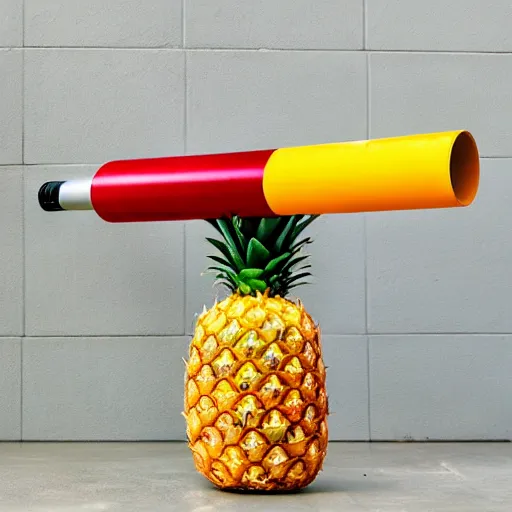 Image similar to product photo of a pineapple fused with a bazooka, centered, highly detailed, balanced colors