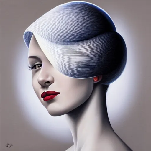 Image similar to a painting of a woman, an ultrafine detailed painting by rafal olbinski, behance contest winner, pop surrealism, detailed painting, very detailed, minimalist, skeuomorphic, airbrush art