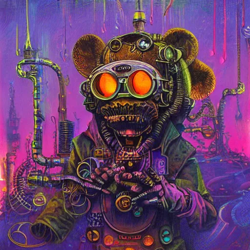 Image similar to steampunk rat, acid, 303, psychedelic, by paul lehr, cd cover